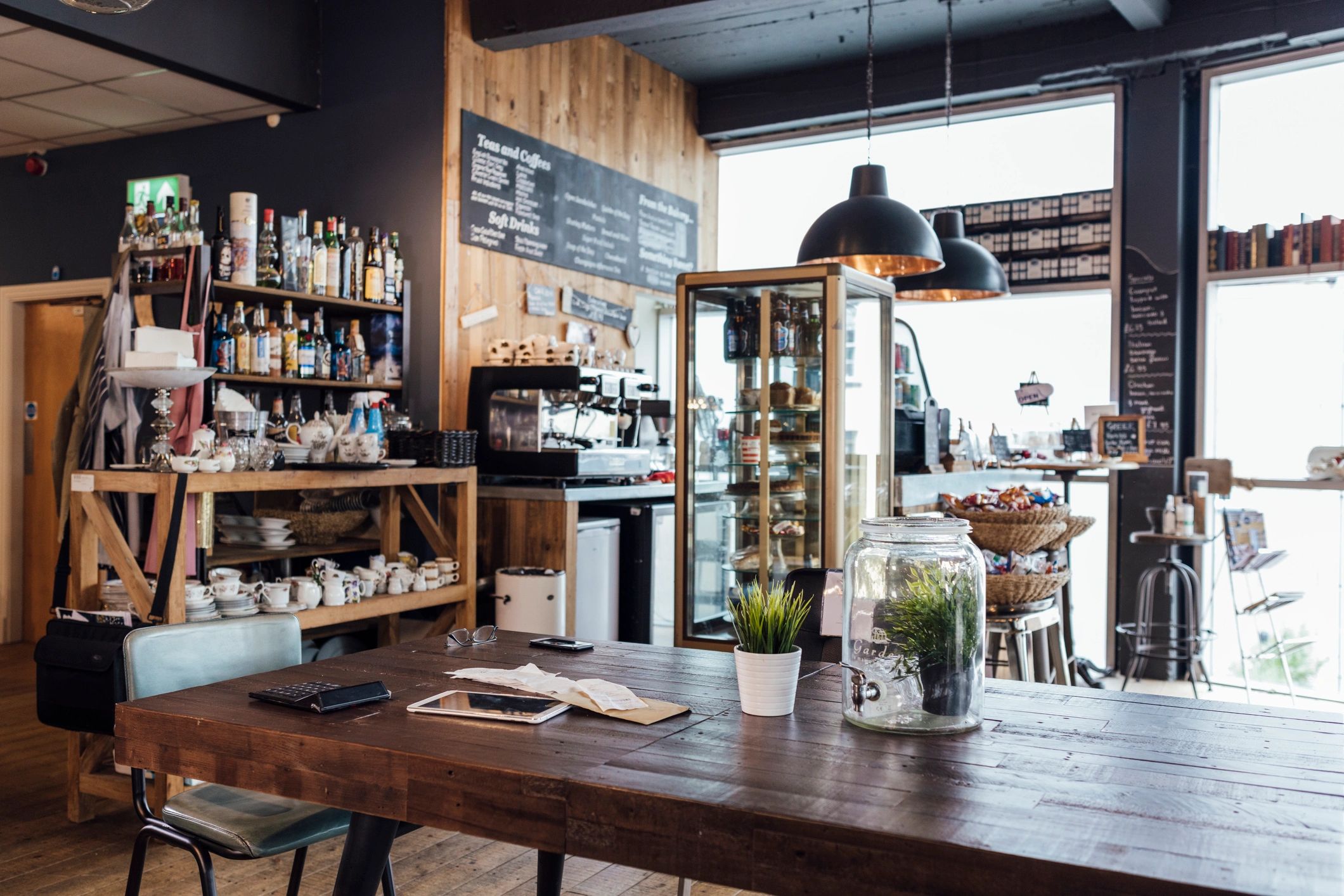 Warm coffee shop interior ambiance